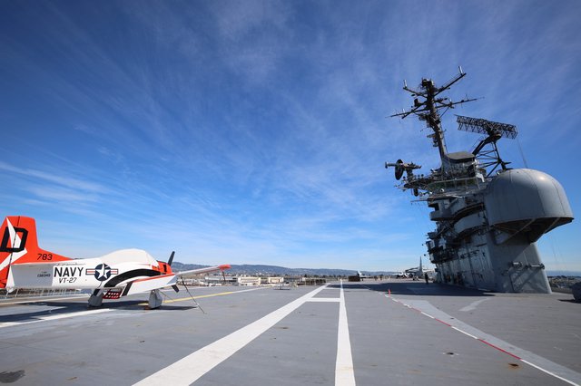 Navy T-28 Trojan on USS Hornet Aircraft Carrier Deck