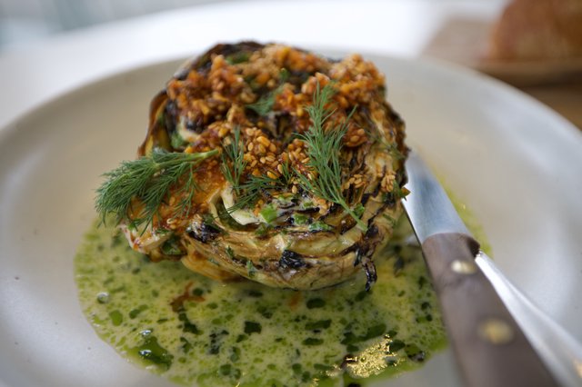 Roasted Cabbage with Sesame Crust and Green Herb Sauce