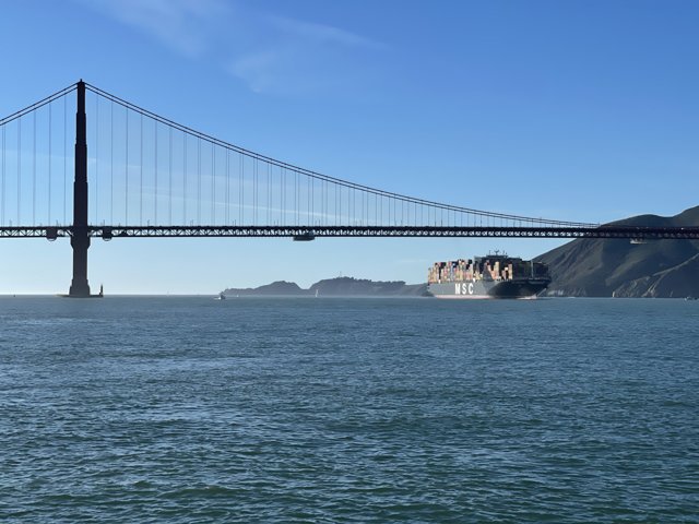 Cruise ship under the Golden Gate Bridge