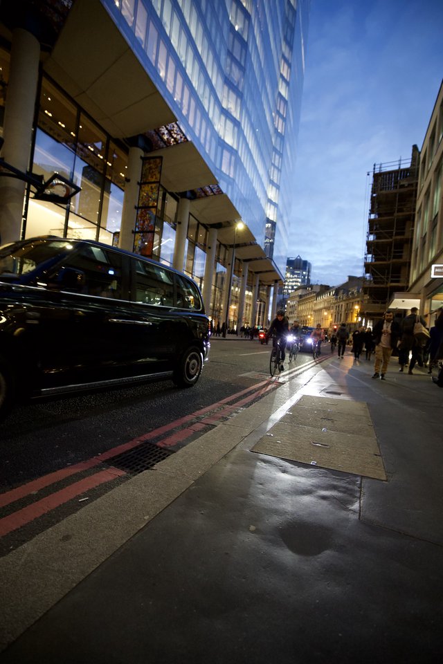 Modern London Street Scene at Dusk