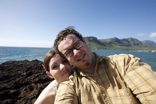 Couple's Selfie on Hawaiian Volcanic Coastline