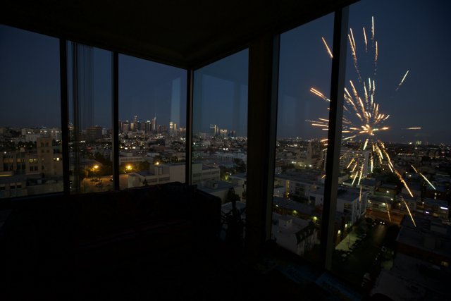 Spectacular Fireworks Display over Urban Metropolis