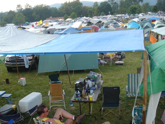 Blue Awnings and Camping Fun