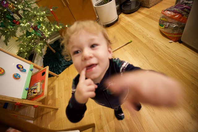 Toddler Reaching for Camera on Christmas Morning