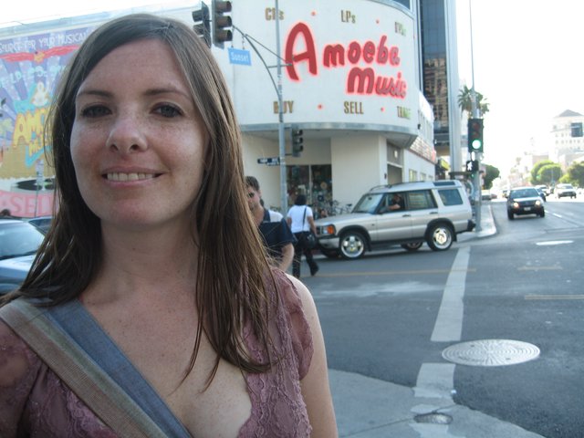 Woman Smiling Outside Amoeba Music on Sunset