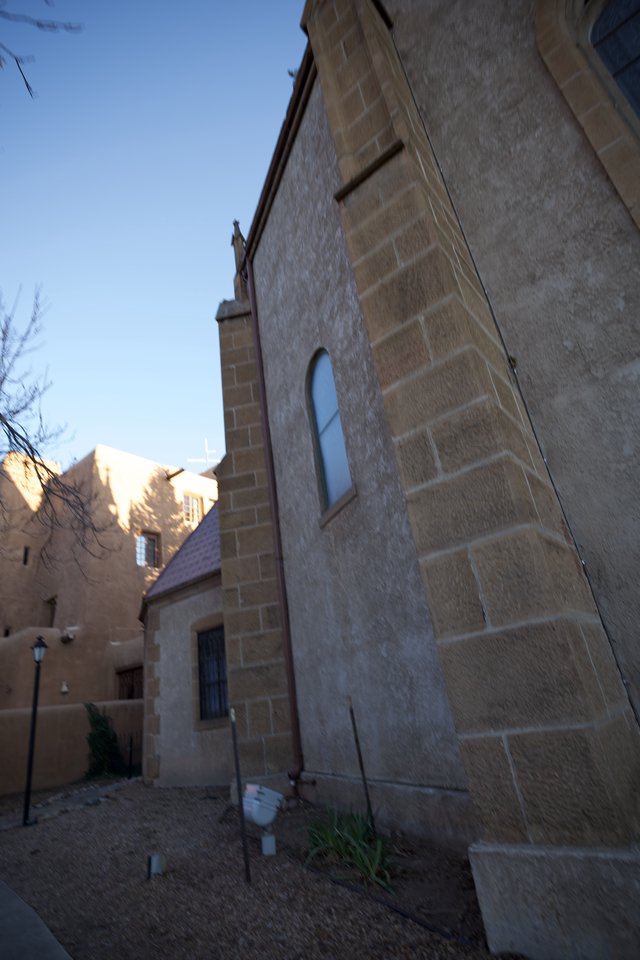Historic Stone Church at Twilight in Santa Fe