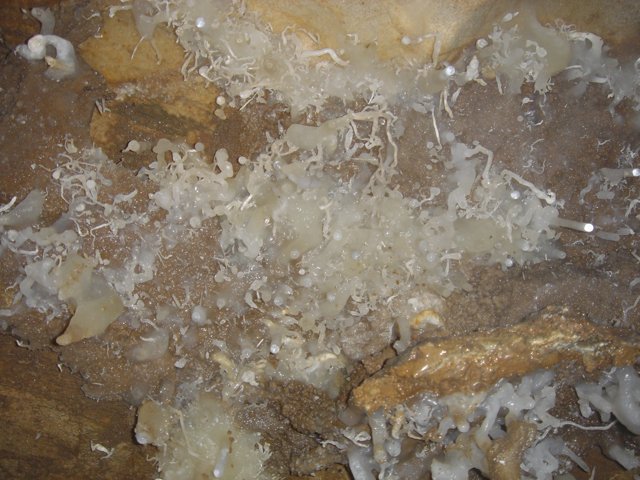 White crystals on cave rock