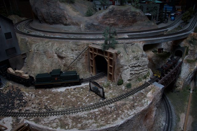 Miniature train passing through a tunnel