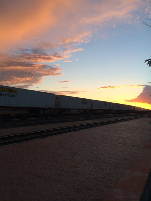 Sunset Train on Railway Tracks