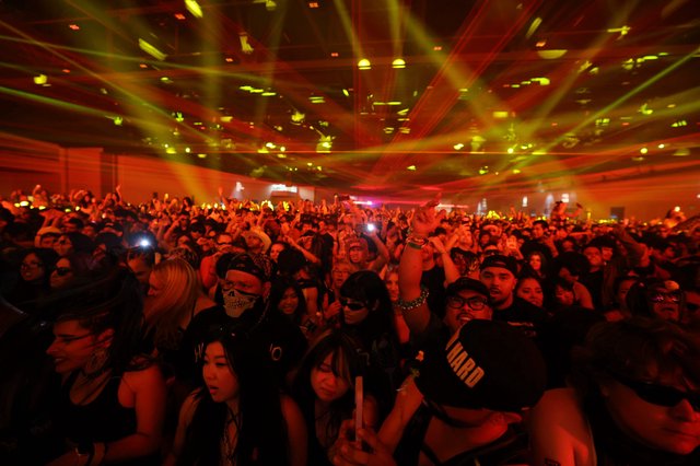 Massive Crowd Surges Under Laser Light Show
