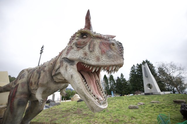 Fierce Carnotaurus Dinosaur Sculpture Display at Park