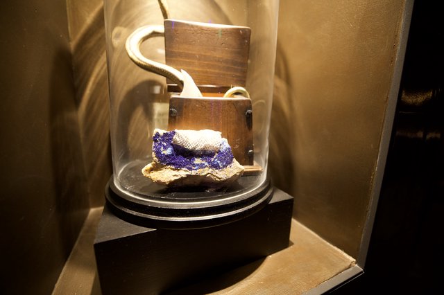 Illuminated Mineral Display Under Glass Dome with Antique Lock