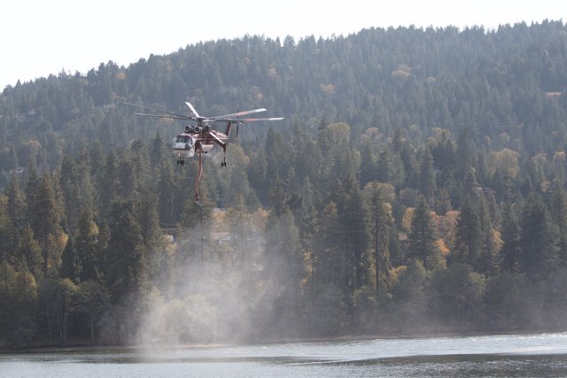 Helicopter Firefighting Over a Lake