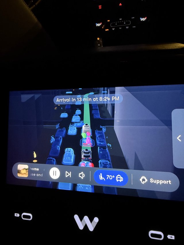 Navigation Display Showing Traffic on Night Drive