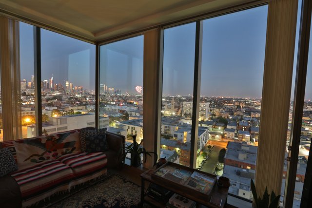 Cityscape from a Penthouse Living Room Window