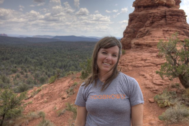 Smiling Hiker Among Sedona's Red Rock Formations