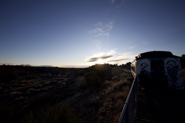 Sunset Train Journey Through the Desert Southwest
