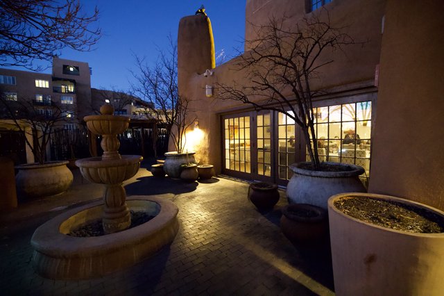 Twilight Courtyard at Santa Fe Adobe Building