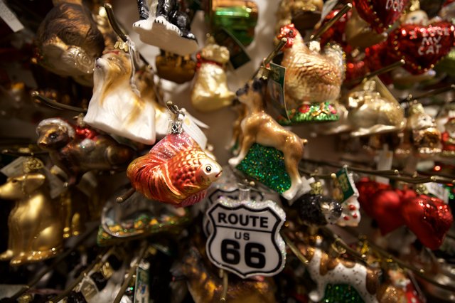Vintage Glass Christmas Ornament Collection with Route 66