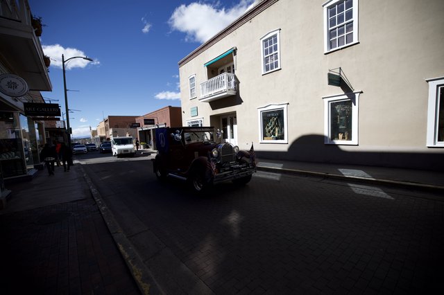 Vintage Car on Sunlit Santa Fe Street