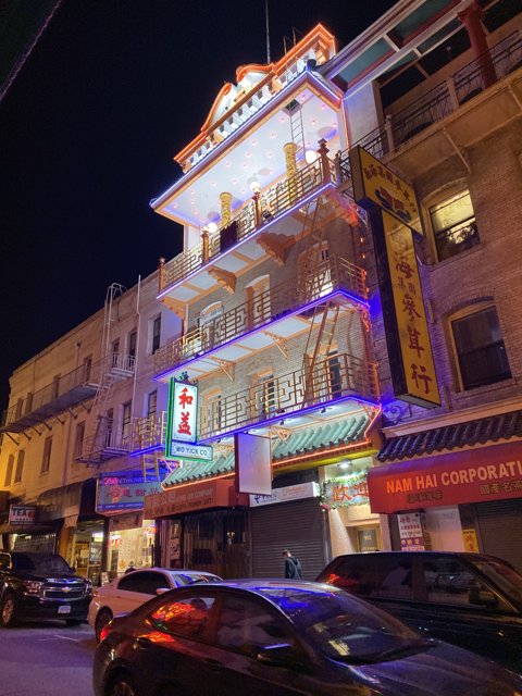 Nighttime at a Bustling Chinese Restaurant on a San Francisco Street