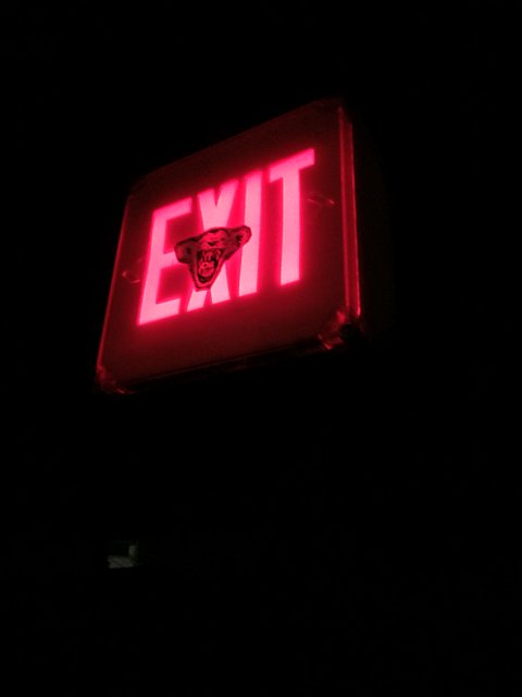Bright Exit Sign in the City of Angels