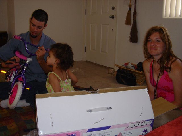 Family Assembles Pink Bicycle for Young Daughter
