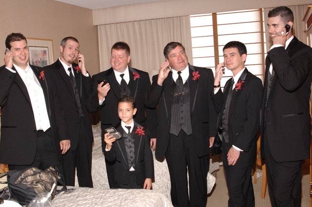 Groomsmen Talking on Cell Phones Before Wedding