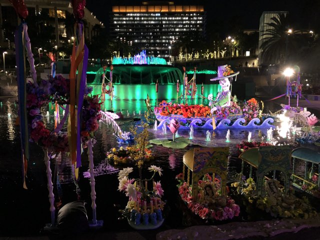 Colorful Flower Float in the Night Sky