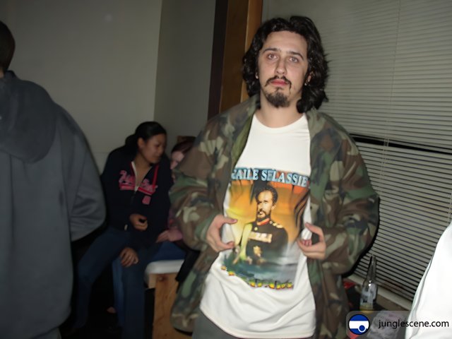 Man sporting a portrait on his t-shirt