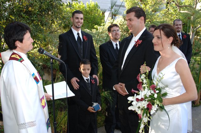 Outdoor Garden Wedding Ceremony with Bridal Party