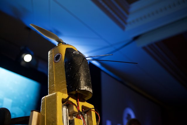 Yellow Robotic Marvel with Propeller