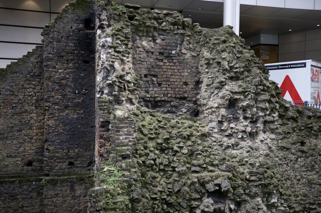 Ancient Roman Wall Ruins in Modern London Building