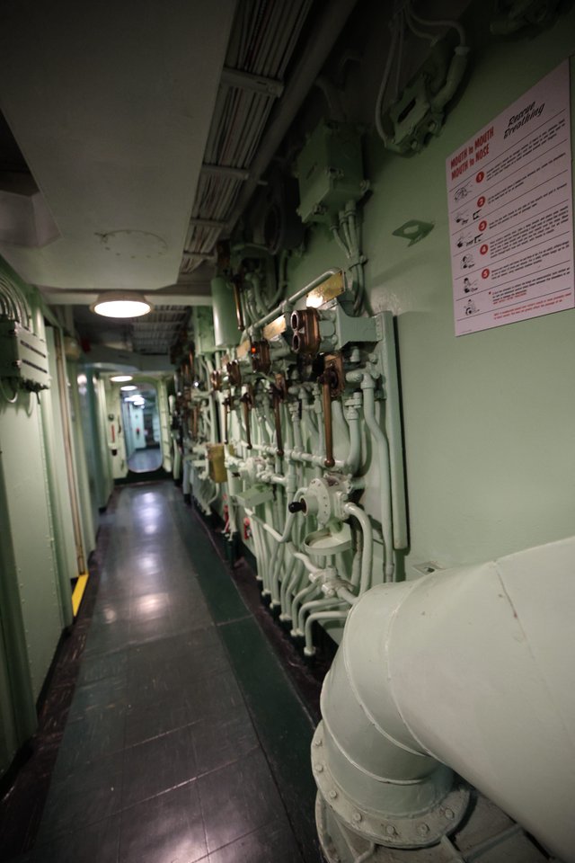 Narrow Corridor Inside USS Hornet Aircraft Carrier
