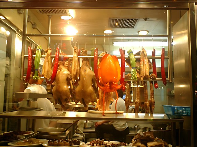 Hanging Meat Display in Hong Kong Restaurant
