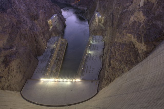 Illuminated Marvel - A Night View of the Hoover Dam