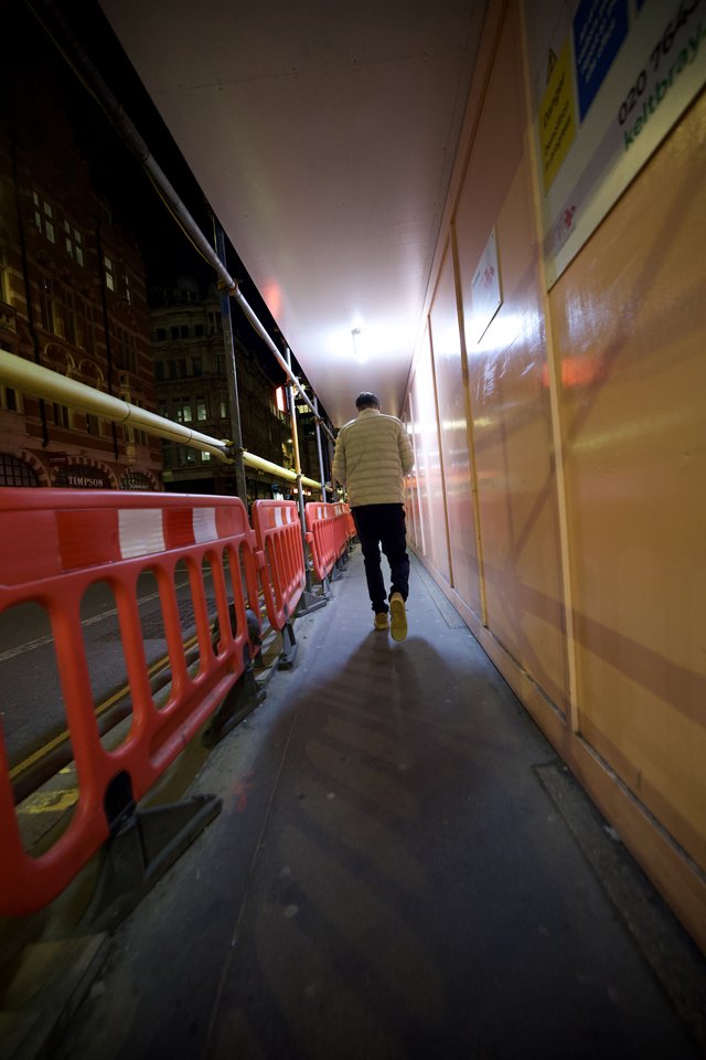 Night Construction Walkway in London City Center
