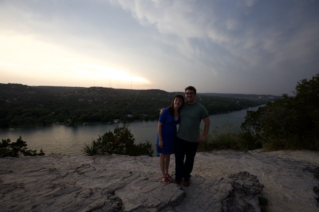 Couple at Sunset Overlook Above Austin's Lake