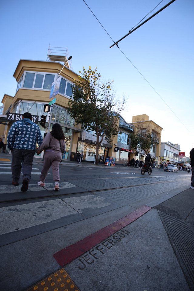 Evening Street Scene on Jefferson Avenue Shopping District