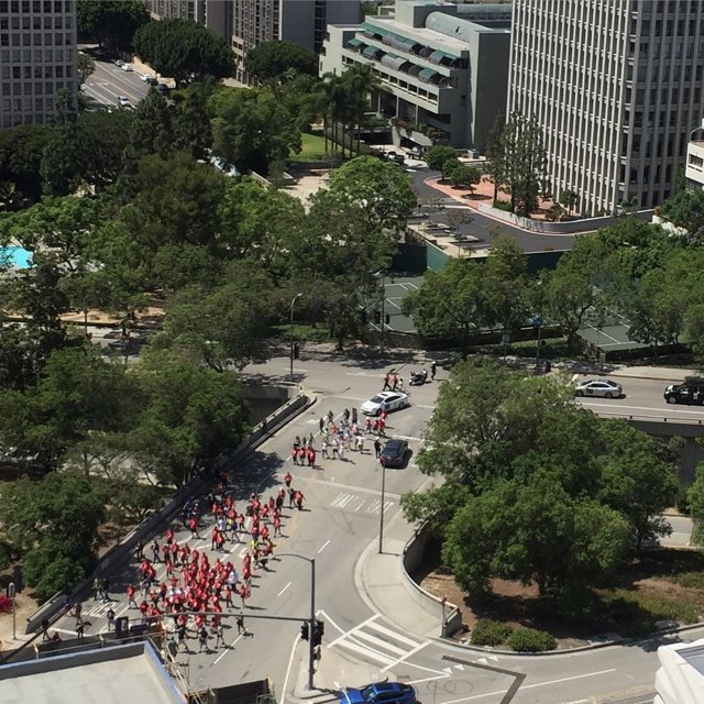 Red-SHIRTED Crowd in the Heart of LA