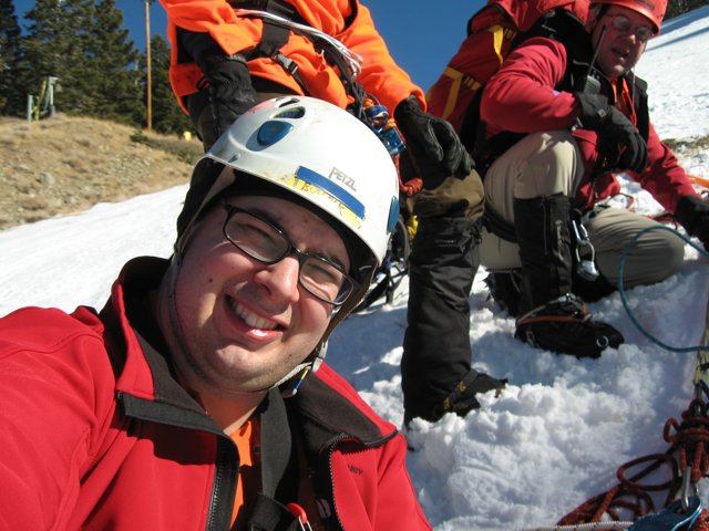 Dave B in Red Jacket on a Winter Adventure