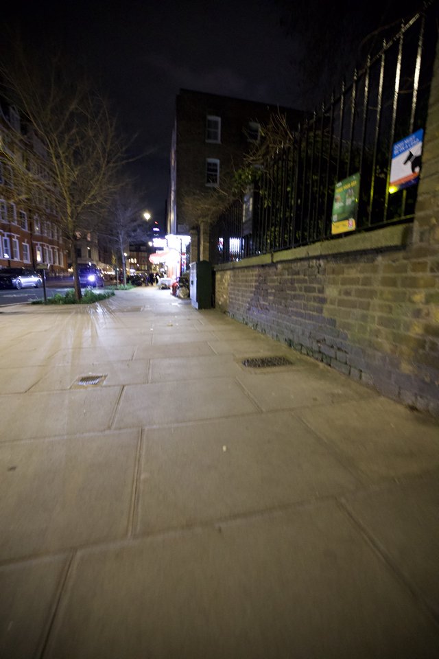 Empty Urban Sidewalk at Night in London