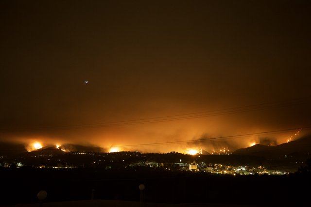 Aerial View of Station Fire at Night
