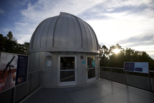 Observatory Dome at Twilight with Information Displays