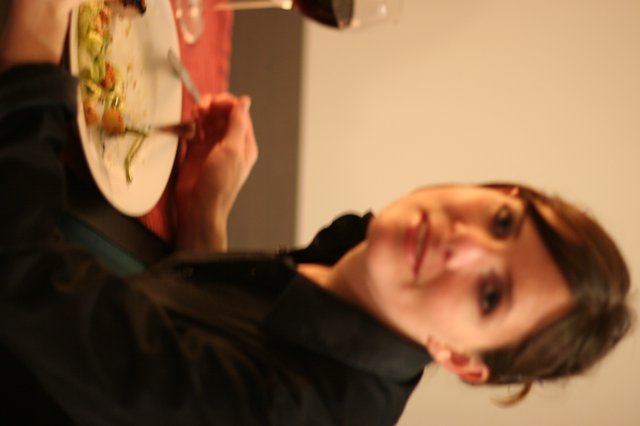 Woman Dining with Red Wine and Salad