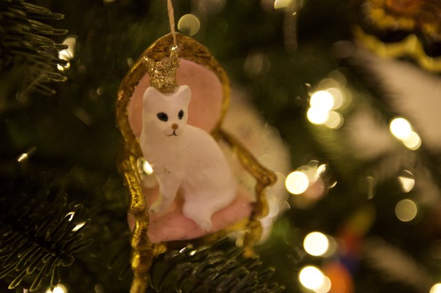 White Cat Christmas Ornament on Decorated Tree