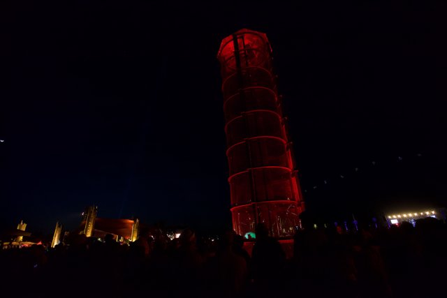 Red-Lit Tower in the Night Sky