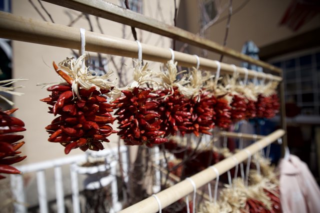 Traditional Red Chile Ristras Drying in Santa Fe
