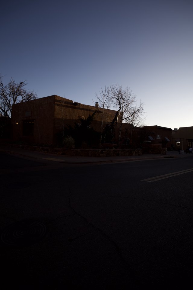 Adobe Architecture Silhouette at Twilight in Santa Fe