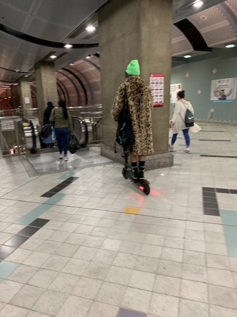 Riding a Scooter in Hollywood/Highland Subway Station